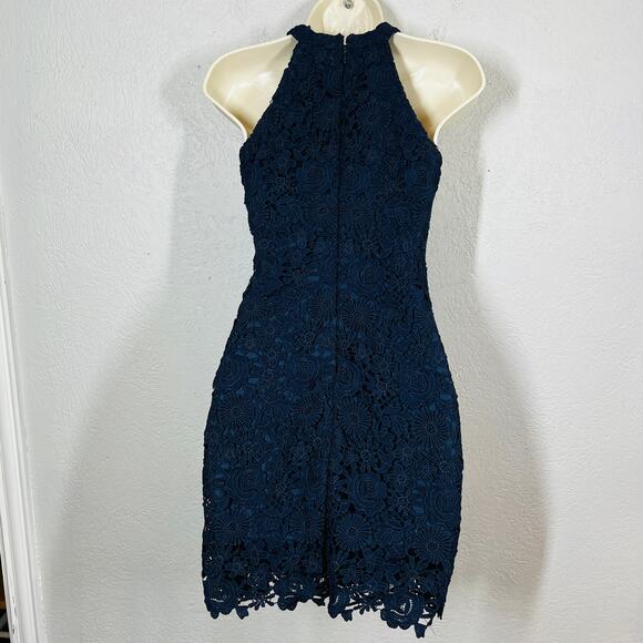 Lulus Lace Halter Bodycon Dress Mini Sleeveless Blue Prom Formal - XS - Picture 5 of 6